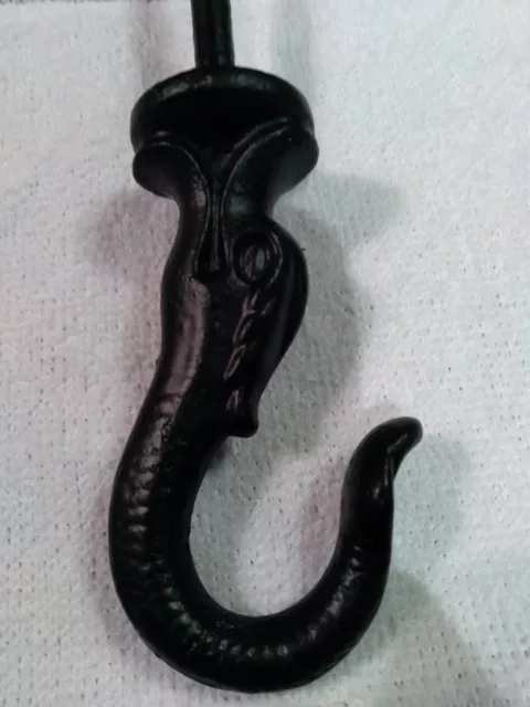 old Ceiling plant HOOK sea serpent bird cage hanger dolphin 2 3/8" iron vintage 2
