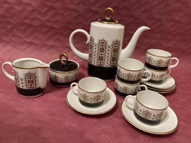 🍶🍶 DDR Freiberger Porzellan Diamant Kaffeeservice Mokka Goldrand 70er