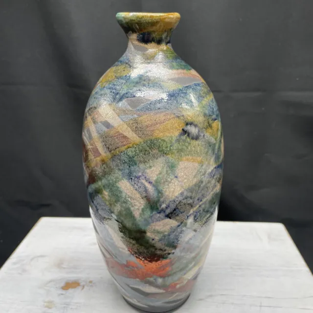 Vintage Art Pottery Raku Glazed Beautiful Vase Signed Joe Winters Nevada 9.5”