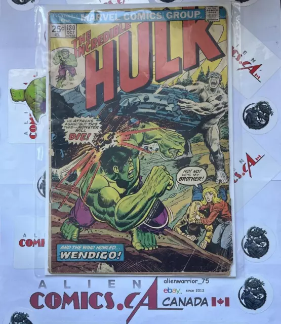 INCREDIBLE HULK 180 Marvel Comics 1974 1st app Wolverine (Cameo) w/MVS LOW GRADE