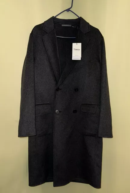 Theory Men's Small Black Suffolk Wool Cashmere Blend Coat Stand Collar Jacket Sm