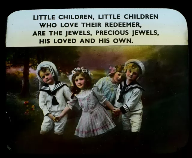 Magic Lantern Slide LITTLE CHILDREN C1900 CHRISTIAN RELIGION ILLUSTRATION TEXT