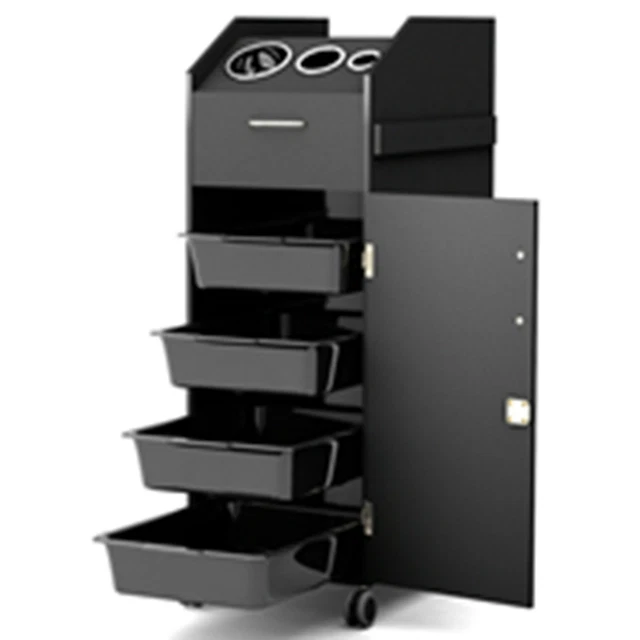 Costway Beauty Salon Spa Rolling Trolley 4 Storage Trays & Locking Door Makeup