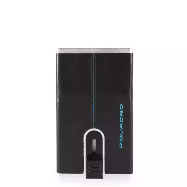 Fashion Credit Card Holder Piquadro Compact Wallet Blue Sq Black - PP4825B2R-N