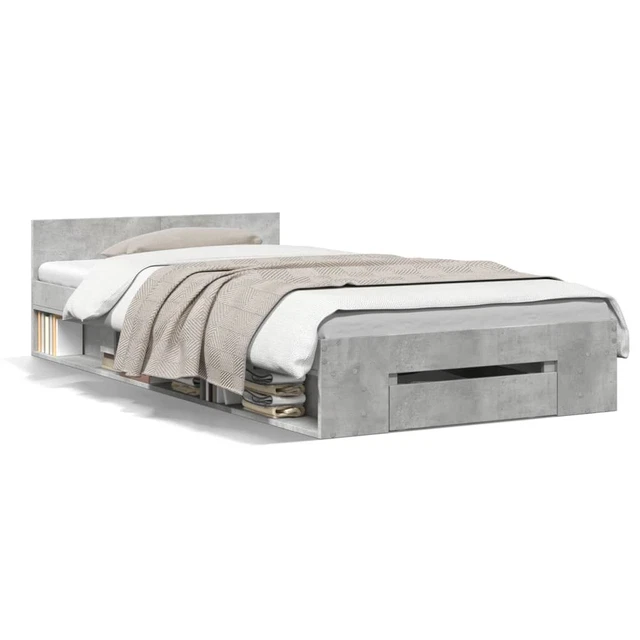 CONCRETE GREY ENGINEERED Wood Bed Frame with Drawer 75x190 cm Small ...