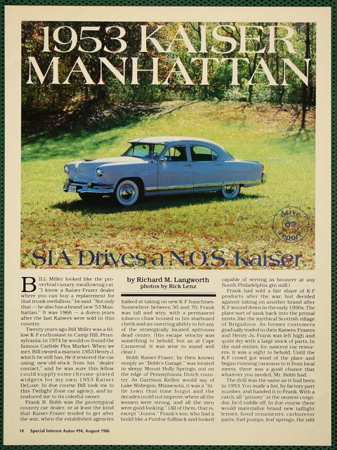 Kaiser 1953 Manhattan Drive Report Profile Specs Vintage Pictorial Article 1986