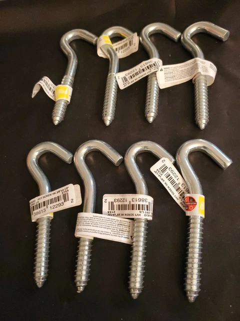 (8) National Hardware Heavy Duty Screw Hook 3/8" X 4-1/2" Zinc Coated