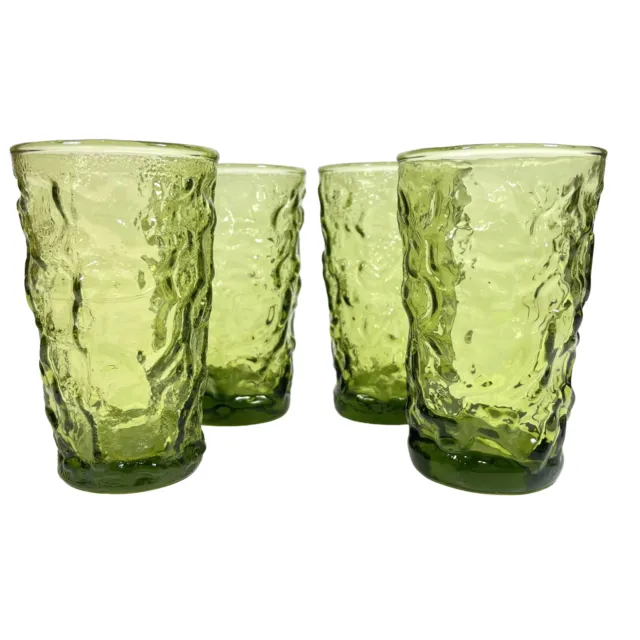 Anchor Hocking Milano Juice Avocado Green Crinkle Glass Goblet 5 oz Set of 4