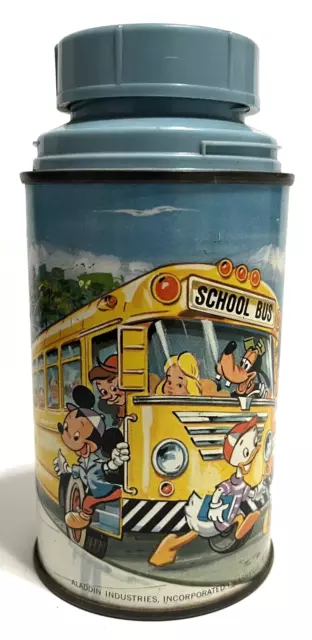 MICKEY MOUSE Goofy Walt Disney 1960's School Bus Metal Blue Thermos No Cup/Lid