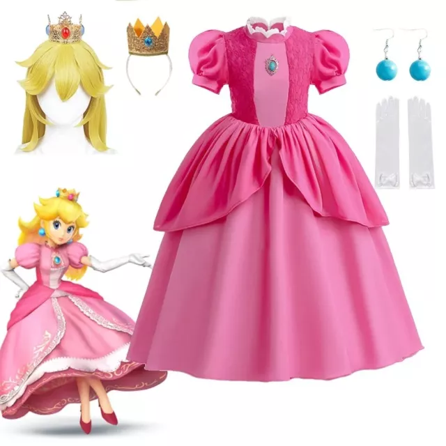 Super Mario Costume Princesse Peach Déguisement Cosplay Carnaval   Robe Enfant