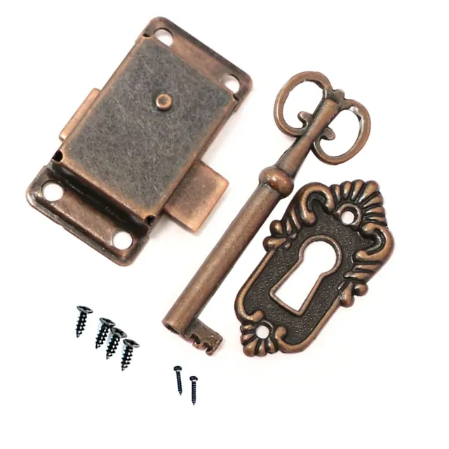 Vintage Iron Alloy Cabinet Door Lock Kit with Key Antique Drawer Wardrobe Lock