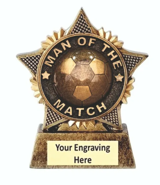 Man of the Match Football Trophy Star Award 90mm Antique Gold Free Engraving C