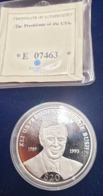 Republic of Liberia $ 20 Silver Proof US President  George H. W. Bush coin 2000.