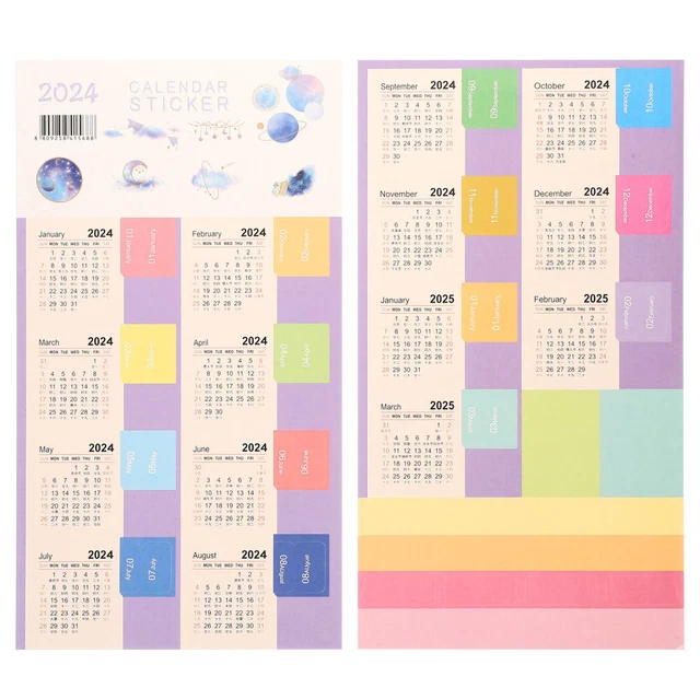 10 SETS 2024 Full Year Calendar Index Label Sticker 4pcs/set Sticky