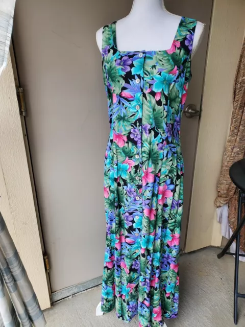 Coldwater Creek Maxi Dress Women 8 Blue Green Pink Floral Casual