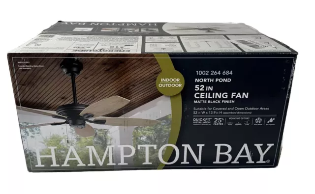 Hampton Bay North Pond 52 in Indoor/Outdoor Matte Black Ceiling Fan 1002264684