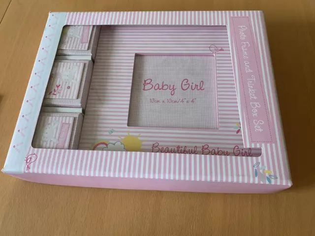 Baby Girl Photo Frame With Curl Tooth & Nametag Gift Boxes - NEW