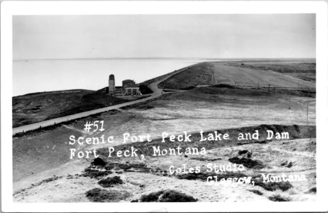 Fort Peck Montana MT Lake Dam View c1950s RPPC Real Photo Postcard A77