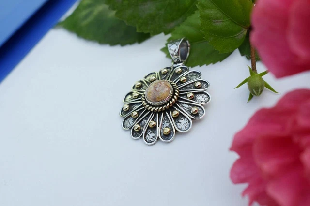 Pendentif Ancien En Argent Sterling Et Corail - Signé H - Bijou D'artiste - Bon état