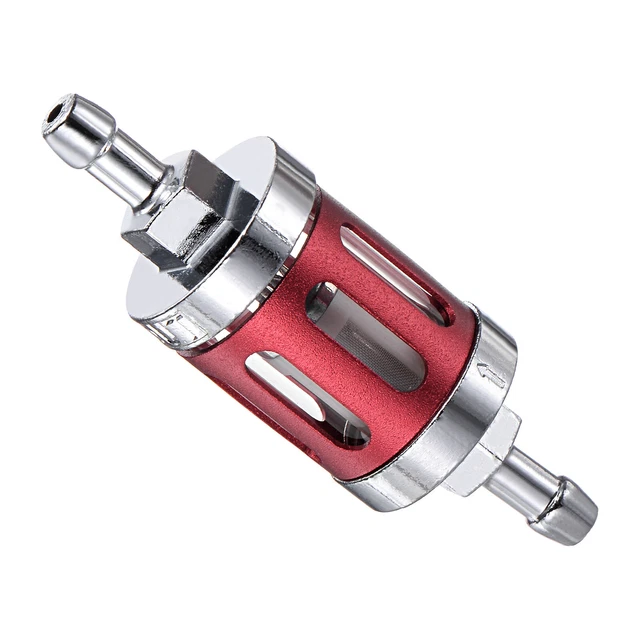 Universal Inline Petrol Gas Fuel Gasoline Oil Filter, Red