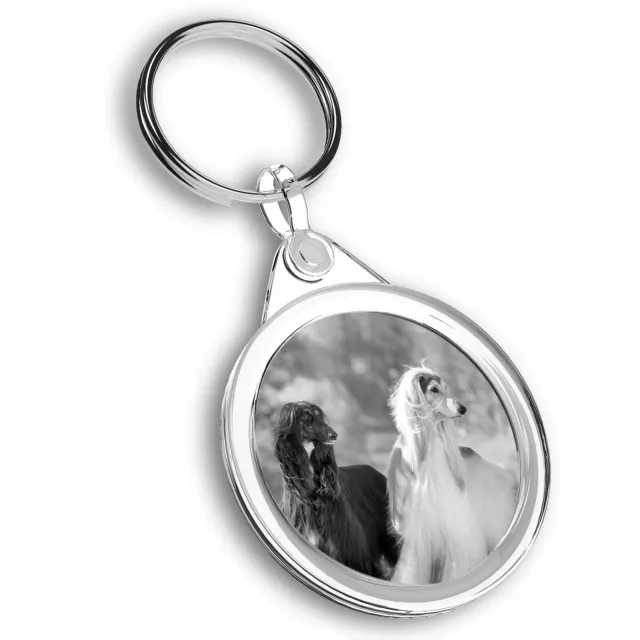 Keyring Circle - BW - White & Afghan Hound Dogs  #36973