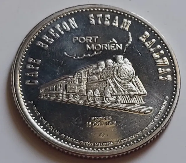 Vintage 1976 MacPuffin Dollar Coin CAPE BRETON STEAM RAILWAY Port Morien NS