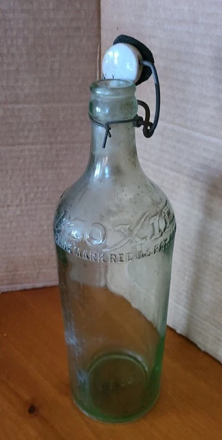 Antique Vintage Moxie Soda nerve food Bottle with porcelain stopper