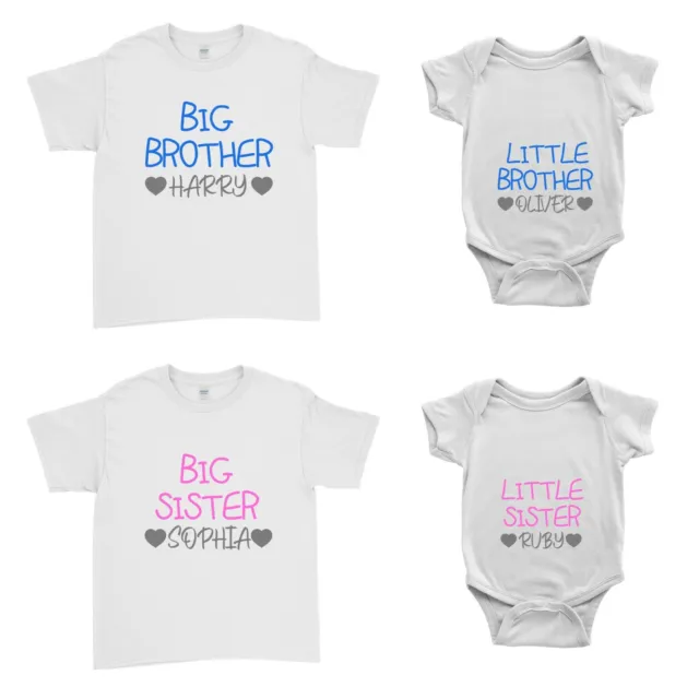 Personalised Big Brother Sister Little Sister Cute New Baby Sibling Kids T-Shirt