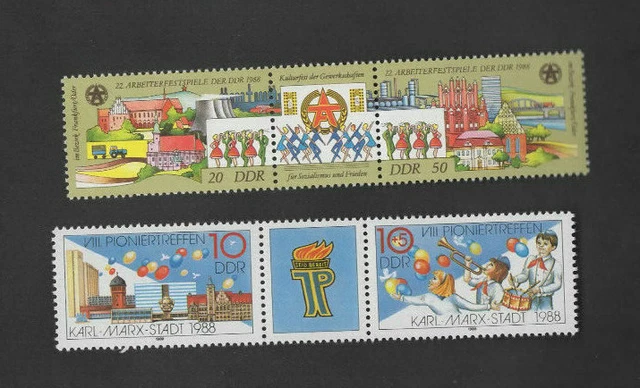 DDR 1988 Mi 3168-3169, 3181-3182 DS 2 Dreierstreifen postfrisch  Gummi ZD,Lot