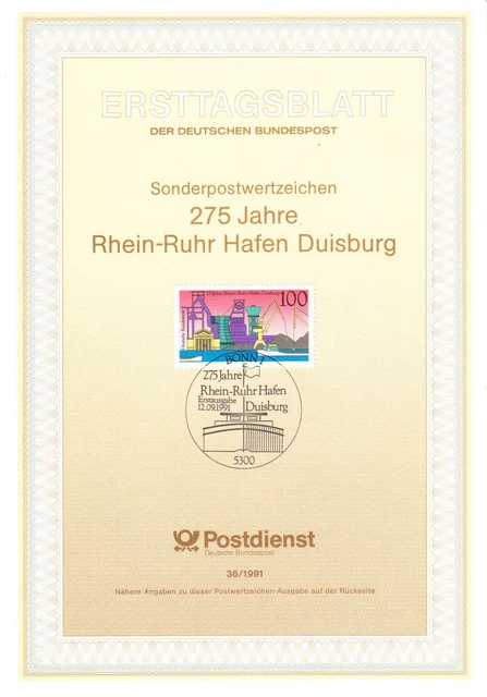 Bund ETB Nr. 36/1991 - 275 Jahre Rhein-Ruhr Hafen Duisburg
