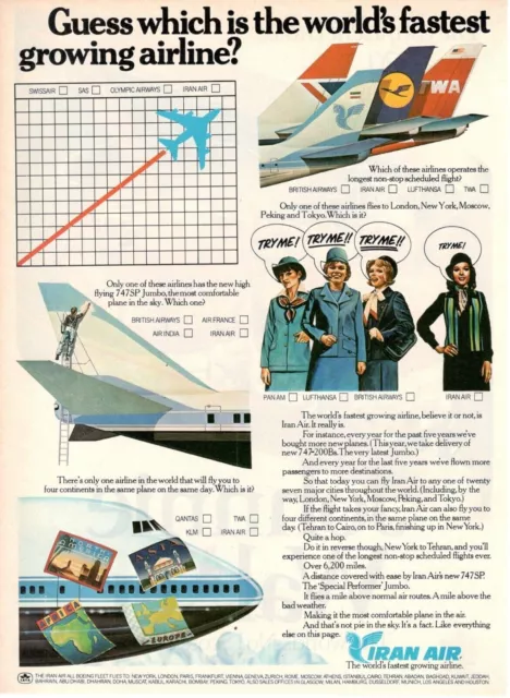 Iran Luft Airlines Firma Flugpost Werbung 1 Seite Original 1977 Try Me