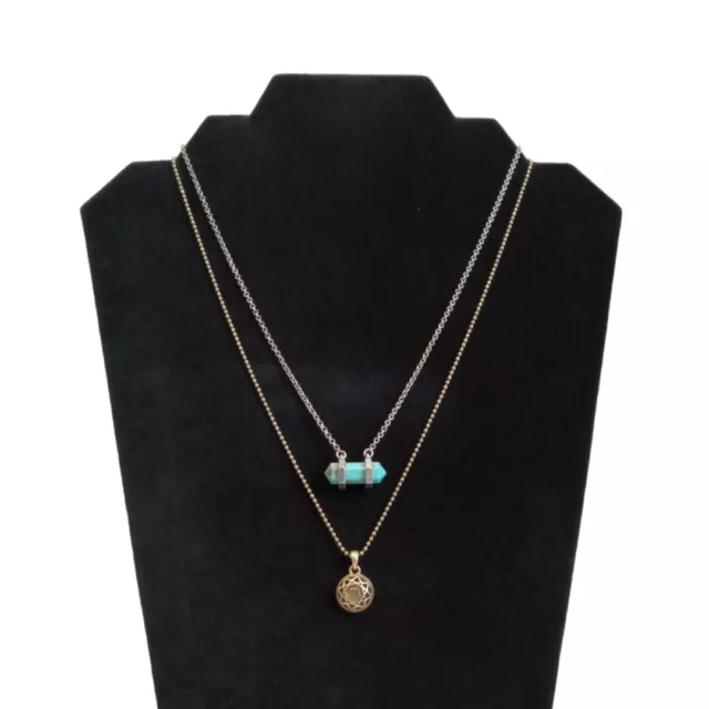 Lucky Brand Silver & Gold Toned Gemstone Double Strand Layered Pendant Necklace