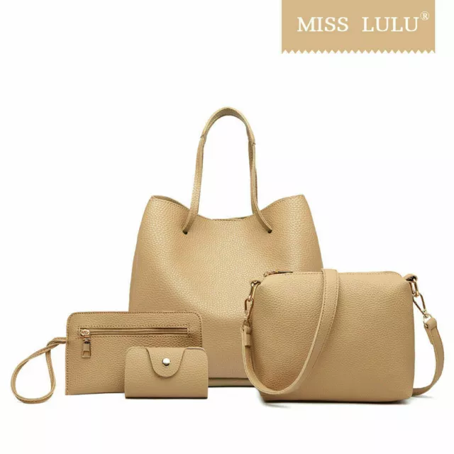 4pcs/set Women Fashion Handbag Messenger Leather Shoulder Bag Tote Purse Satchel