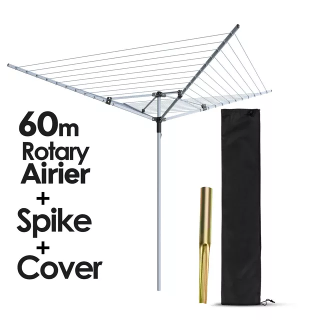 Heavy Duty 60m 4 Arm Rotary Dryer Airer Outdoor Clothes Washing Line with Cover