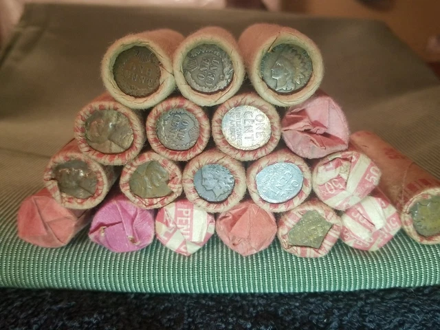 Old Indian Head/ Wheat Rolls Unsearched Cents 50 US Coins PDS