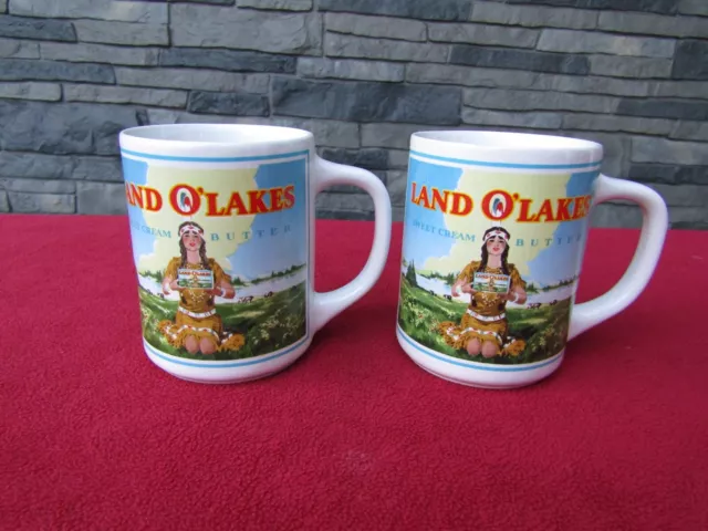 Lot of 2 Vtg Retired LAND O LAKES BUTTER COFFEE CUP MUG INDIAN MAIDEN Made JAPAN