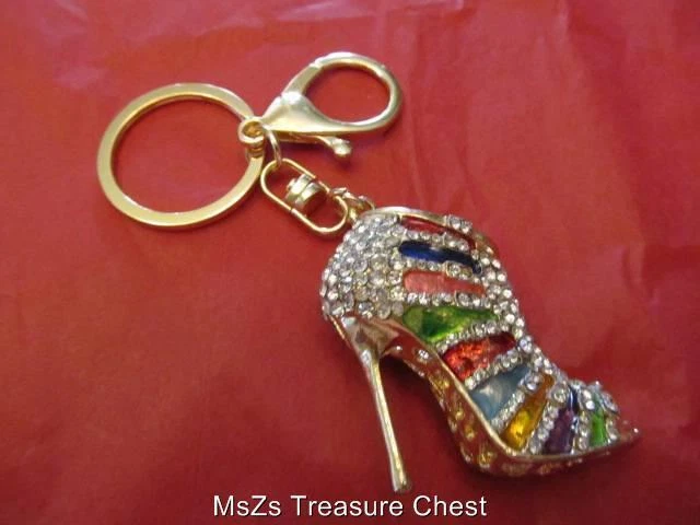 Metal & Crystal High Heel Shoe Key Chain, Purse Bag Charm ** NEW w Gift Box **