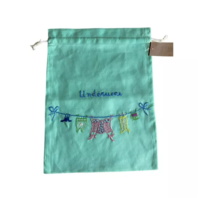 Dainty Underwear Bag Hand Embroidered Linen 11 x 15 Drawstring Undies Lingerie