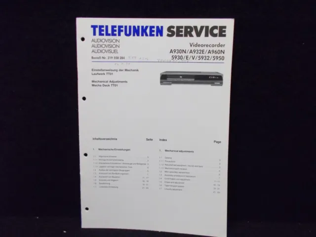 Telefunken Service Manual, Video Recorder A930N/A932E/A960N, Ge Engl #K-325-23