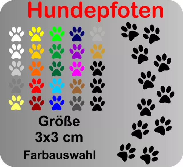 12 Hundepfoten Pfoten Hund Aufkleber Auto Wandtattoo Fliesen Flohmarkt 3x3cm