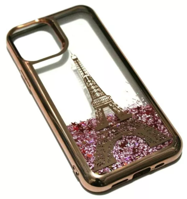 iPhone 12 Mini (5.4") - Rose Gold Eiffel Tower Moving Liquid Glitter Case Cover