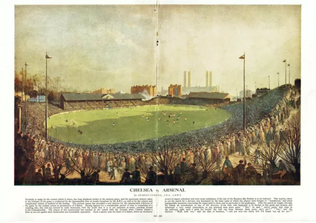 Chelsea v Arsenal Stamford Bridge 1937 2 páginas artículo impreso Charles Cundall P241