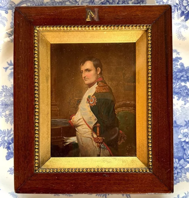 Antique French Portrait Miniature Oil Painting after Napoleon Bonaparte In Study