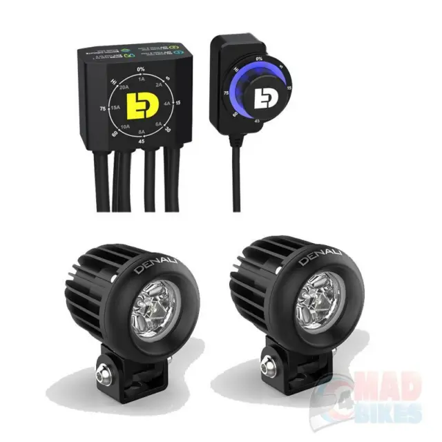 Denali D2 LED Spot Feux & Dialdim Smart Contrôleur Moto Pack Kit