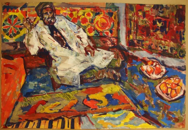 Ukrainian Soviet tempera Painting portrair cubism fauvism Central Asia carpets