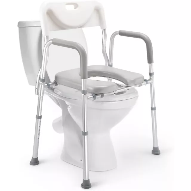 AUITOA 4-in-1 Raised Shower Toilet Seat Handle Back Commode Chair Elderly