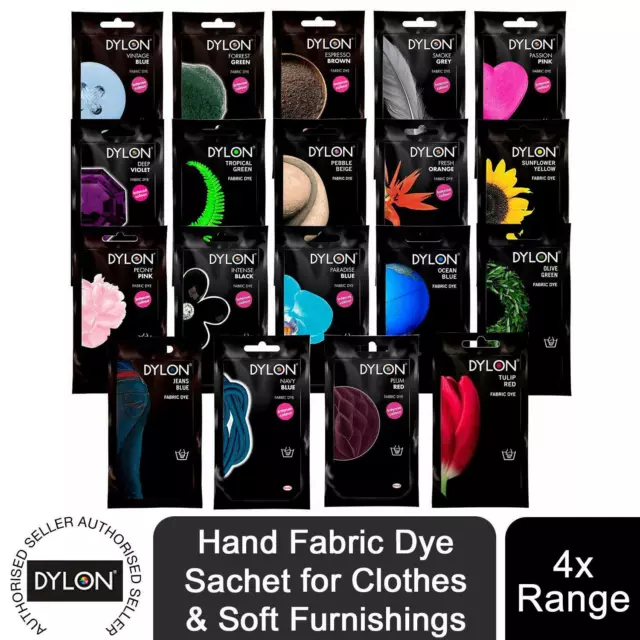 DYLON Hand Fabric Dye Sachet for Clothes & Soft Furnishings, 4 Packs of 50g