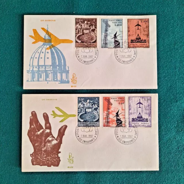 Vaticano 1967 Fdc Posta Aerea Serie Comp 6 Valori 2 Buste Primo Giorno Venetia