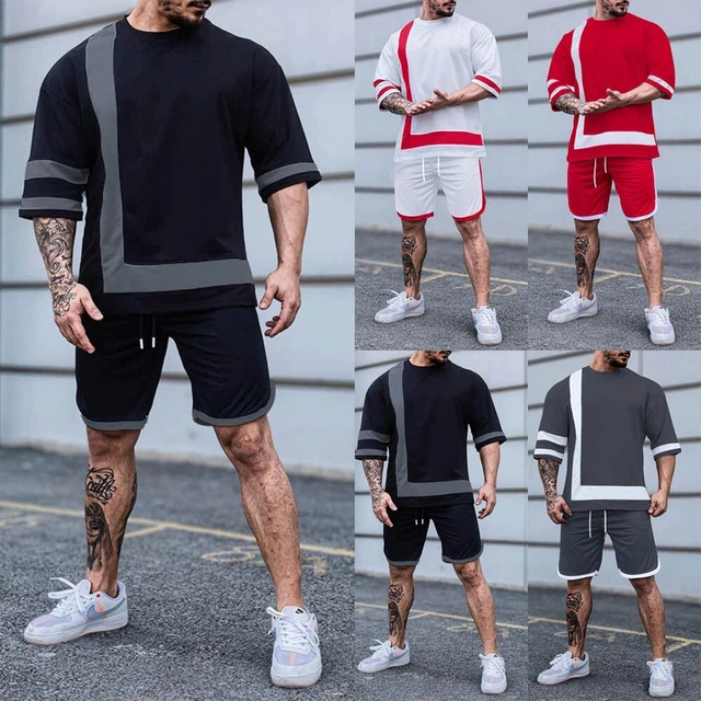 Tempo Libero Tuta da Ginnastica Uomo Manica Corta Pantaloncini Abiti Pantaloni