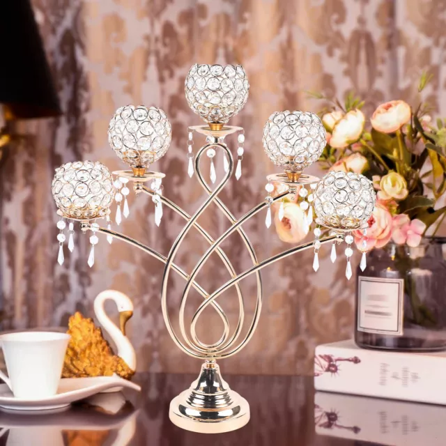 5 Arms Crystal Candlestick Rack Table Decor Candle Holder Wedding Candelabras